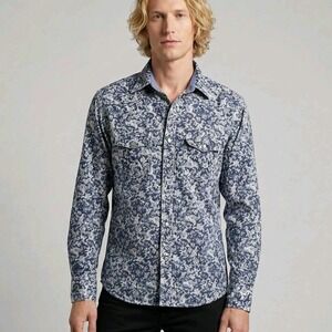 Rock-N-Roll Cowboy Mens Western Pearl Snap Large Blue Paisley  2 Pocket